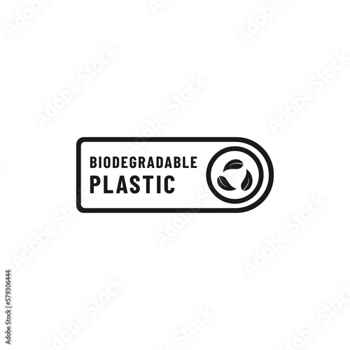 Biodegradable plastic label or biodegradable plastic mark vector isolated in flat style. Best biodegradable plastic label vector for packaging design element. biodegradable icon for design element.