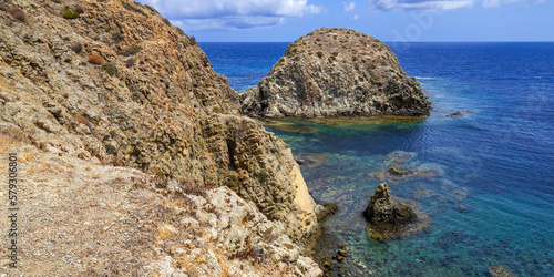Rocky Coastline and Cliffs, Island of Isleta del Moro, Cabo de Gata-Níjar Natural Park, UNESCO Biosphere Reserve, Hot Desert Climate Region, Almería, Andalucía, Spain, Europe