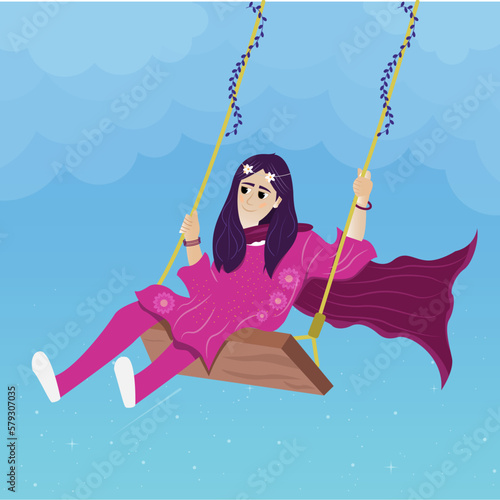 Illustration of a pretty girl with swing