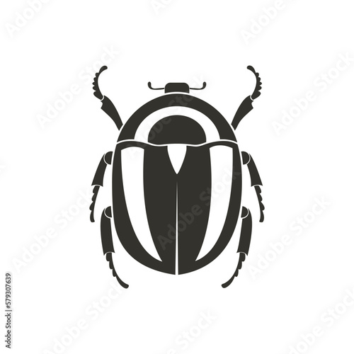 Scarab Beetle with fantasy pattern. Geometric Insect icon. Decorative ornate vector illustration.