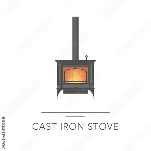 Cast iron stove outline colorful icon. Vector illustration