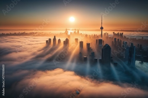 Stampa su tela Fantasy Toronto Aerial view. Generative ai illustration.