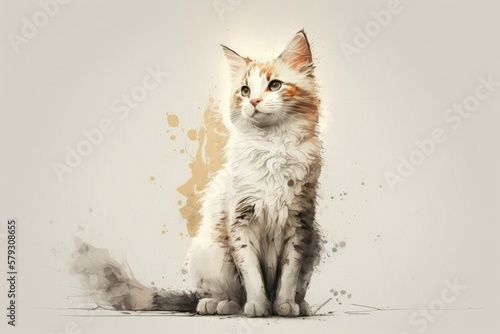 The digital equivalent of an illustration. The cat is a cartoon and the background is white. Generative AI