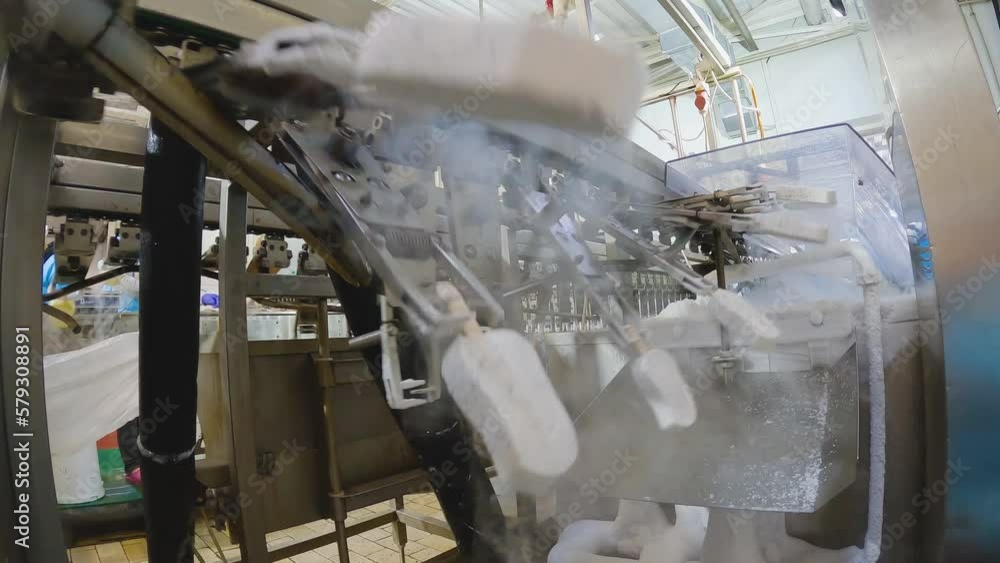 Vidéo Stock Modern conveyor belt for the production of ice cream. Ice