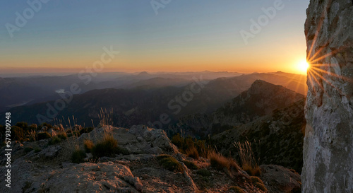 Sunrise at the top of Banderillas (1993 m.) In the natural park of the Sierras de Cazorla, Segura y Las Villas, the largest protected area in Spain. Located in the province of Jaen, Andalusia, Spain