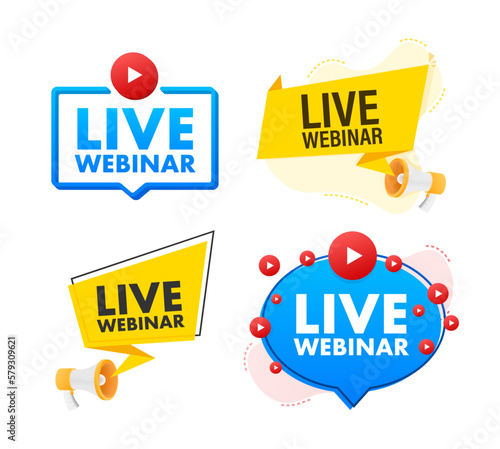 Live webinar button, icon, stamp, logo. Label isolated on white background