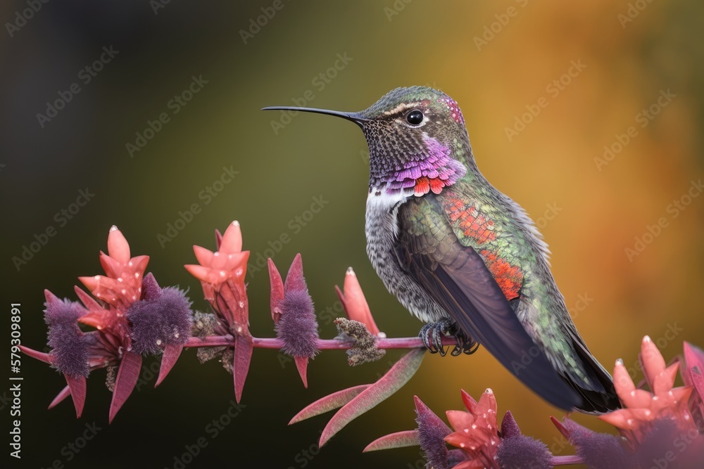 Obraz premium Fluttering Anna's Hummingbird. Generative AI