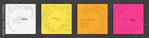 Square card templates set with abstract geometric background with triangle shape pattern. Modern technology design for posters, card, book covers, presentation and banners. Futuristic vector concept.