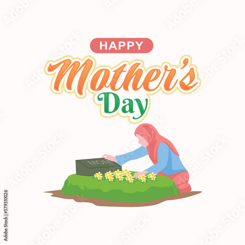 Happy mother day  character mom with children illustration moms and babies love movement  Vector illustration of a little boy giving flower to his mother.
