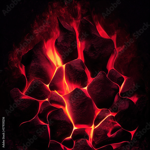 Hot burning coals. AI render.