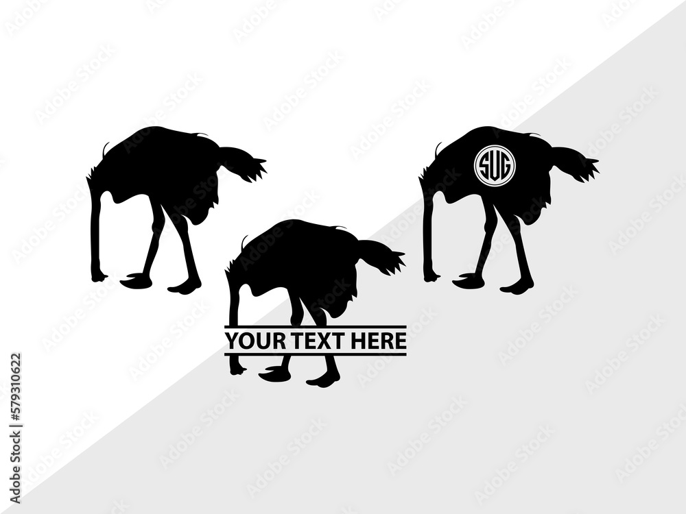 Ostrich Head in Sand Monogram, Ostrich Head in Sand Silhouette, Ostrich