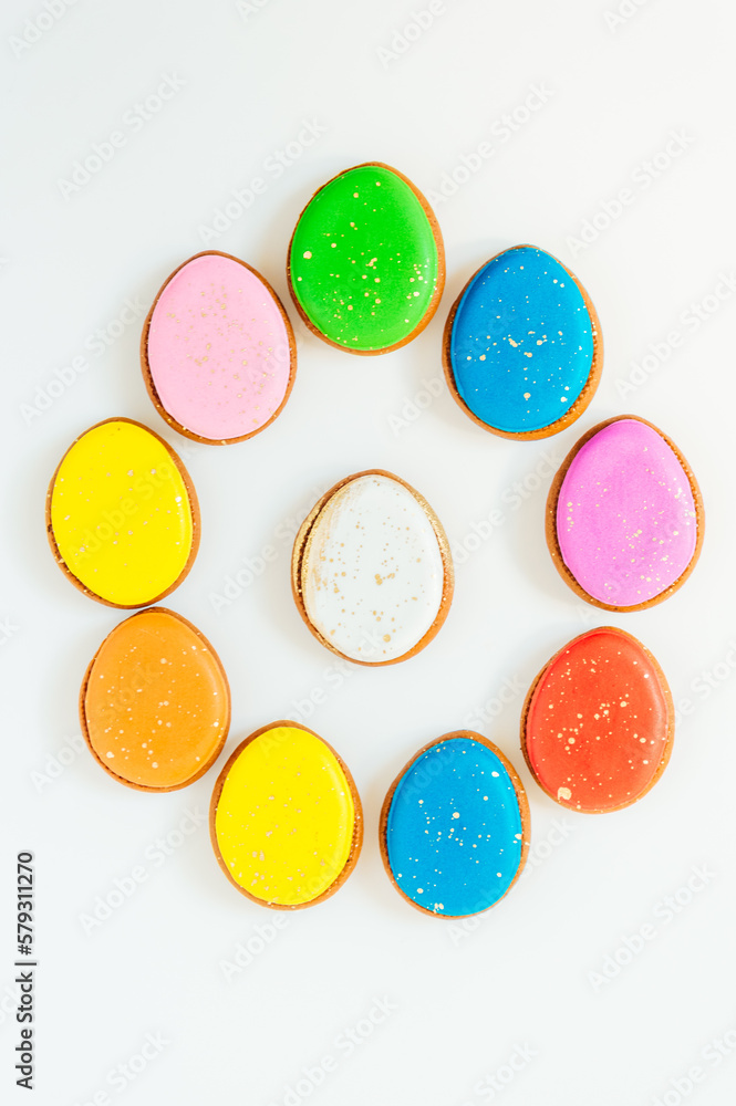 lots of Easter gingerbread on a white background. High quality photo space for text flatly lots of Easter gingerbread on a white background. High quality photo space for text flatly