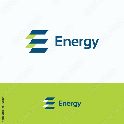 Energy logo. E monogram energy electric logo template. Dynamic green shift flat sign.
