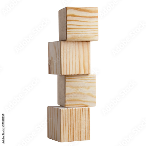 Tower of four wooden cubes, cut out