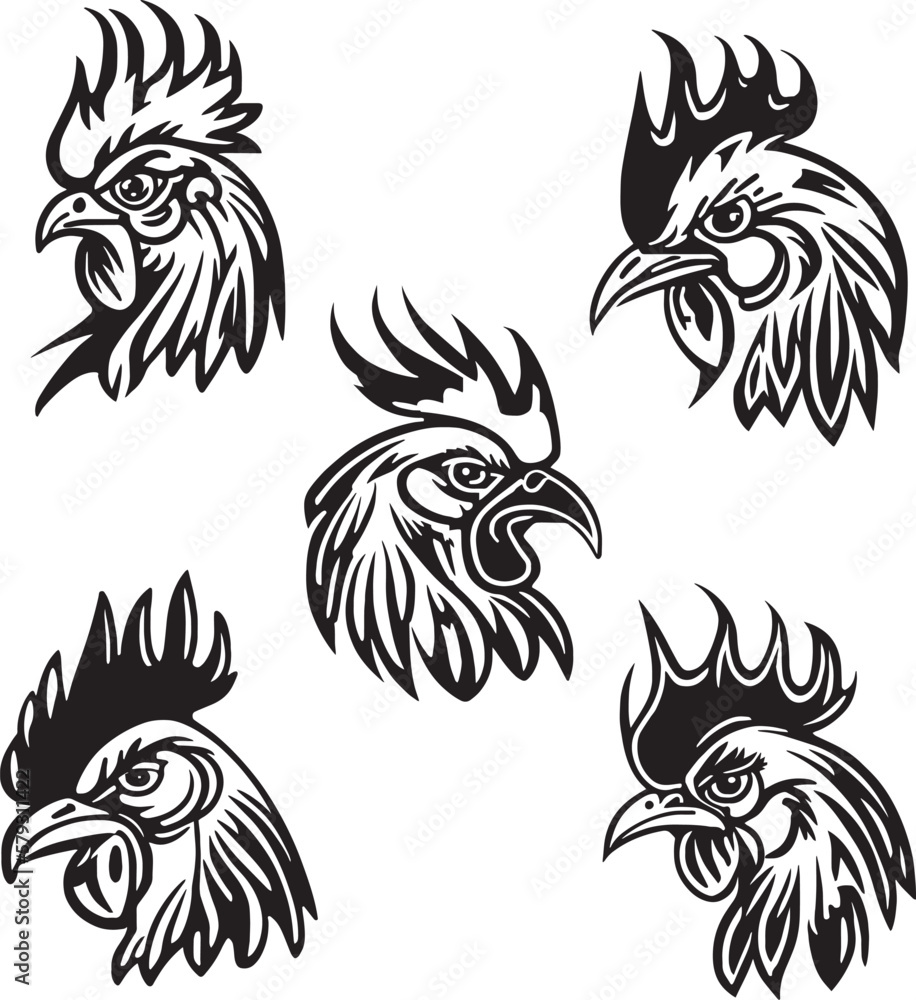 Chicken head icon set, Vector Illustration SVG