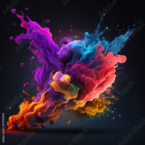 Colored powder explosion. Abstract closeup dust on backdrop. Colorful explode. Paint holi. Generative ai © Akshay