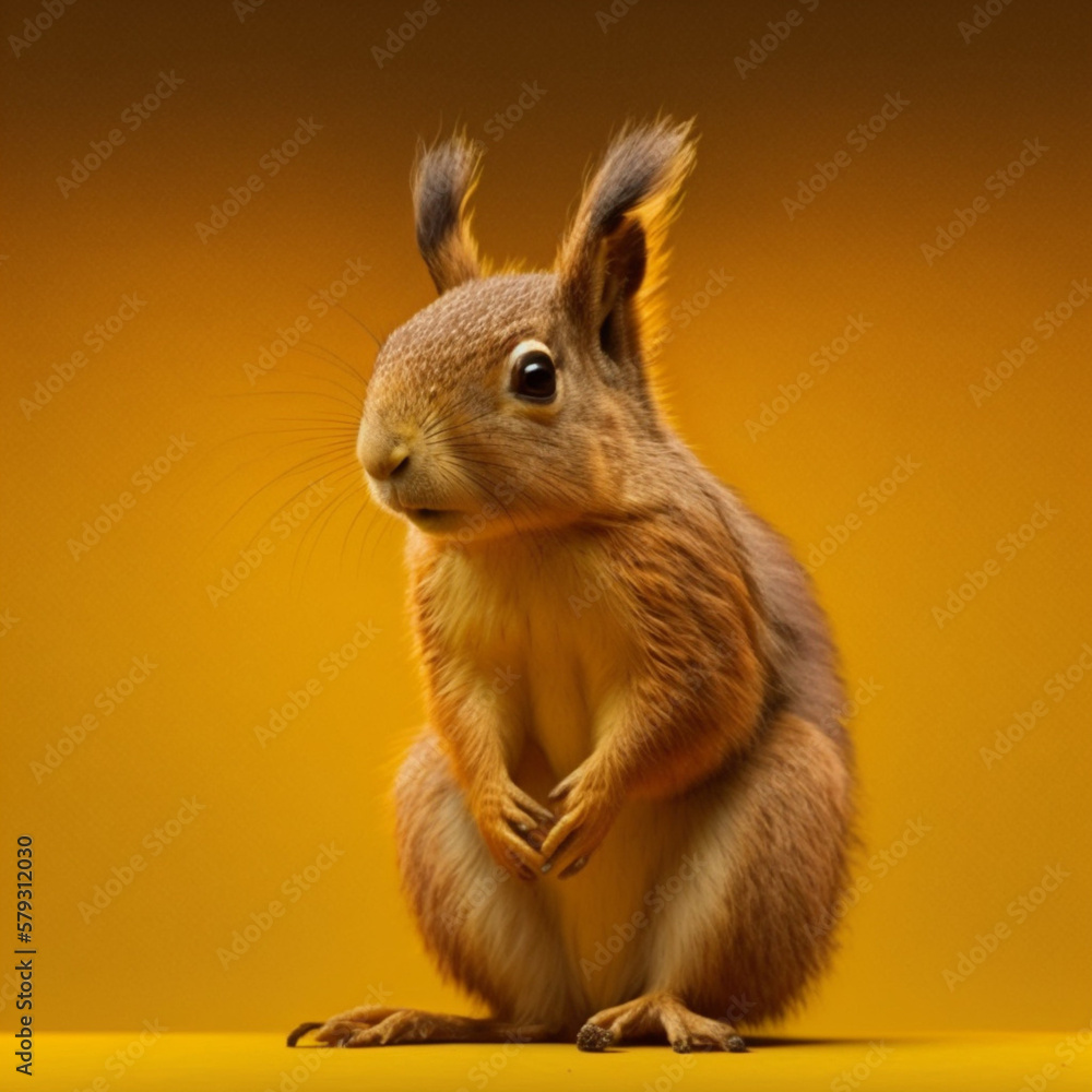 Obraz premium Squirrel on an orange background. Generative AI. 