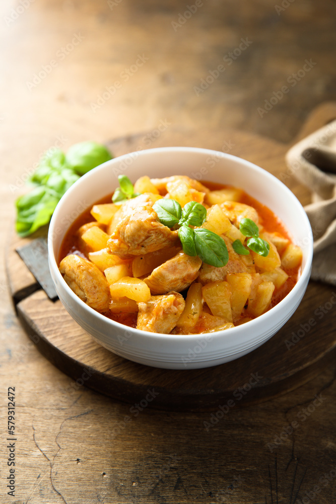 Homemade chicken curry with pineapple Homemade chicken curry with pineapple