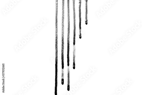 Ink-black watercolor drips down on white background Or as drop of blood 