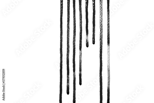Ink-black watercolor drips down on white background,Or as drop of blood 