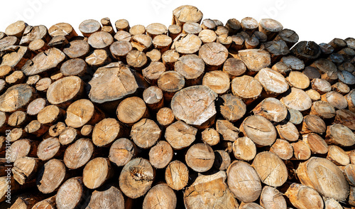 Close-up of a stack of pine tree trunks isolated on white or transparent background  photography  png.