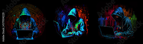 Hacker using the Internet. Anonymous person with laptop. AI generative.