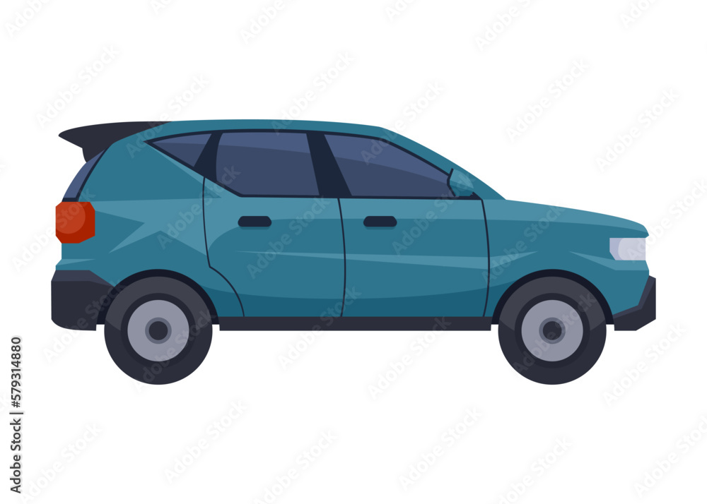 Blue family SUV Car on white background. Side view Vehicle transportation. Vector illustration flat cartoon design.