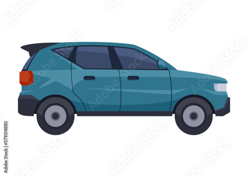 Blue family SUV Car on white background. Side view Vehicle transportation. Vector illustration flat cartoon design.
