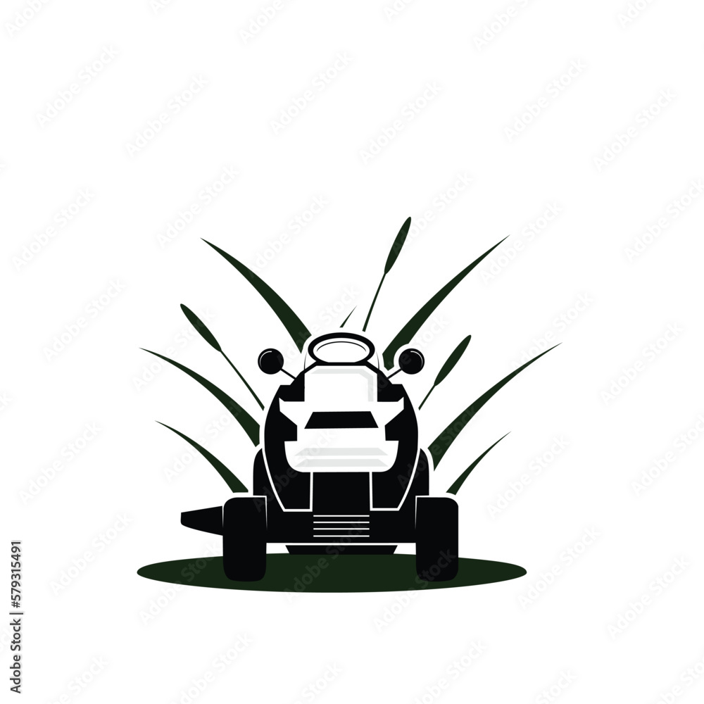 Lawn mower and grass logo design Lawn mower and grass logo design