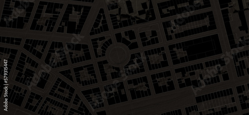 Urbanisme et territoire - plan cadastral avec limites de parcelles et bâtiments du centre ville d'une métropole sur fond noir photo