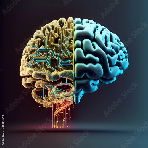 Artificial Intelligence and brian with dark background, generative AI
