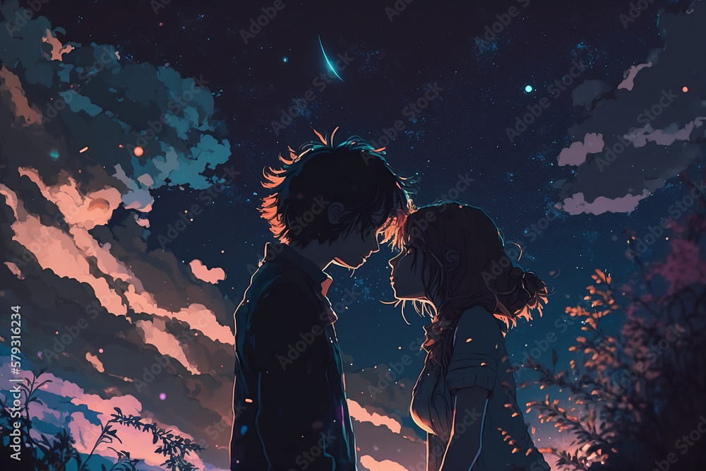 Wallpaper : sunset, anime, couple, romance, ART, boy, girl, kiss,  screenshot, mangaka, interaction 2560x1440 - 4kWallpaper - 603922 - HD  Wallpapers - WallHere