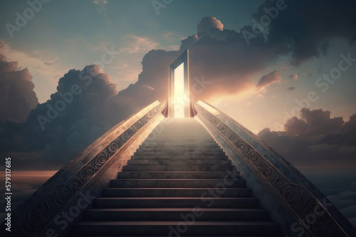 Stairway to another world  to paradise. AI generative.