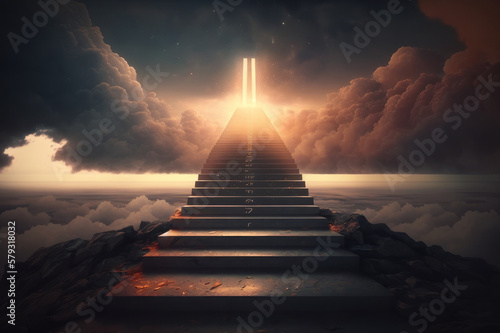 Stairway to another world. AI generative.