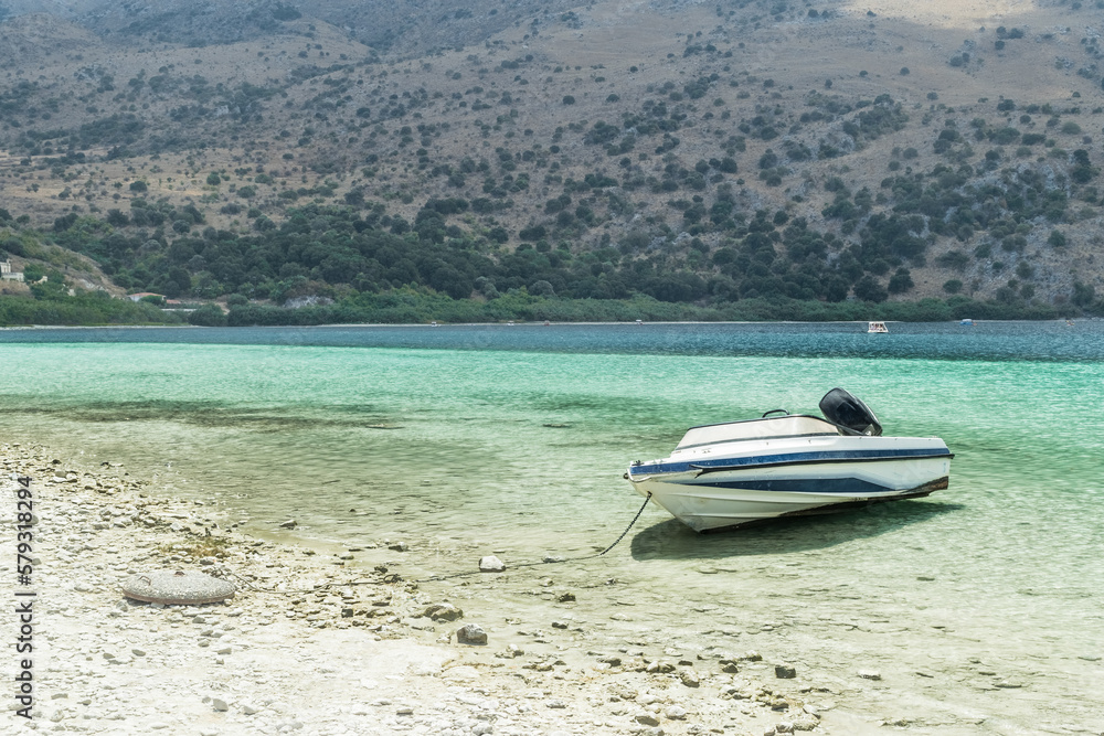 Landscape of the turquoise Kournas Lake with ducks, Crete, Greece Landscape of the turquoise Kournas Lake with ducks, Crete, Greece