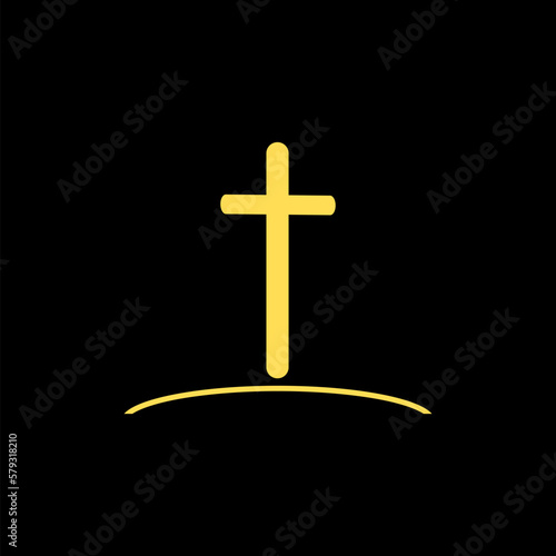 Cross icon. Abstract religious cross on black background.