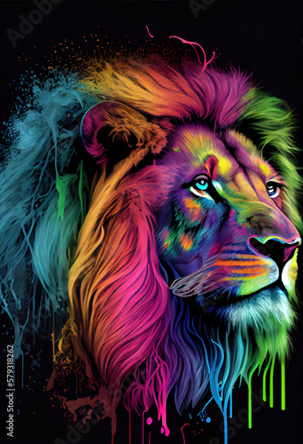 Rainbow Lion head print. ai render.