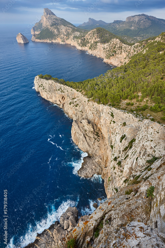 Formentor cape in Mallorca islands. Vertical view. Balearic islands