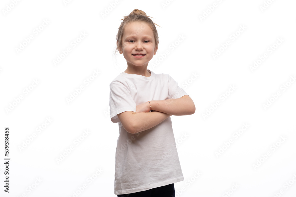 Portrait of fashionable little girl happy smiling on studio. Isolated white background Portrait of fashionable little girl happy smiling on studio. Isolated white background
