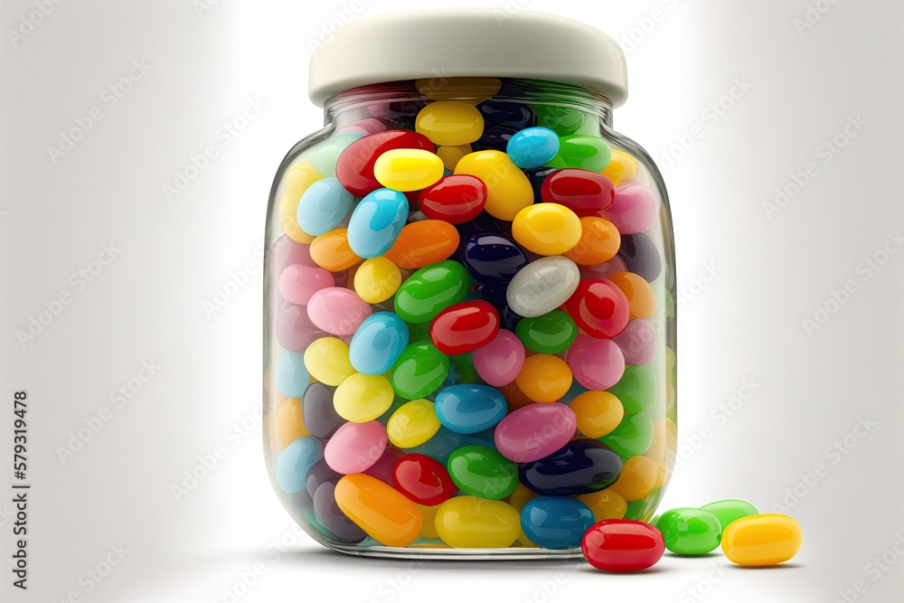 Jelly beans, a sugary candy, in a jar, on a white background. Generative AI Jelly beans, a sugary candy, in a jar, on a white background. Generative AI
