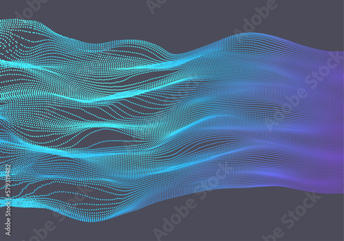 Wave background. Abstract vector illustration. 3d technology style. Illustration with dots. Network design with particle. 3D for brochure, poster, presentation, flyer or banner.