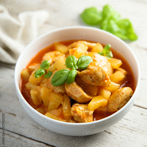 Homemade chicken curry with pineapple