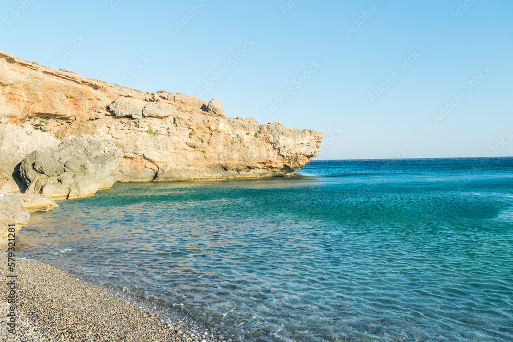 Koutelo beach over the Lybian Sea, near Nomikiana, Crete, Greece