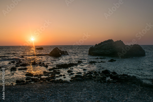 Sunset over Sfinari Beach in Crete  Greece