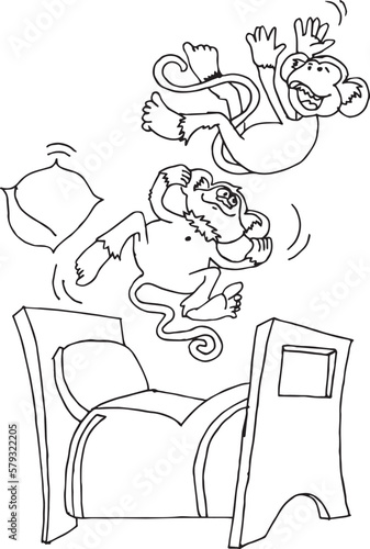monkeys jumping on bed
