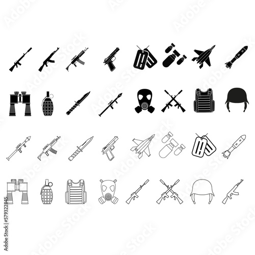 War vector icon set. army illustration sign collection. ammunition symbol. weapon logo.