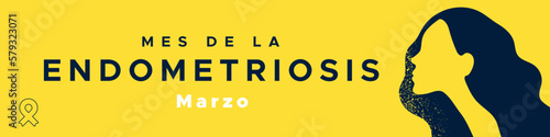Endometriosis Awareness Month in Spanish: Mes de la Endometriosis. Marzo. Woman profile looking to the left. Vector illustration, flat design