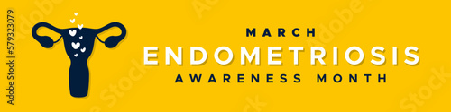 Endometriosis Awareness Month. March. Female reproductive system silhouette. Horizontal banner. Vector illustration, flat design