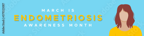 Endometriosis Awareness Month. March. Front view brunette woman portrait. Vector illustration, flat design