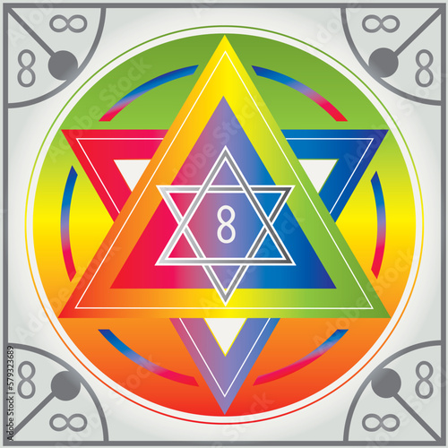 Sceau de Salomon Illustration Icône Étoile en cercle Symbole Alchimie Géométrie sacrée Couleurs arc-en-ciel
